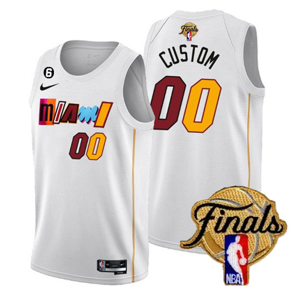 Men's Miami Heat Customized White 2023 Finals City Edition With NO.6 Patch Stitched Basketball Jersey